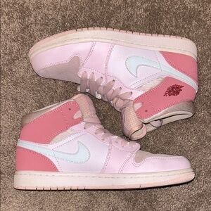 Nike Air Jordan Pink and White Mid Tops